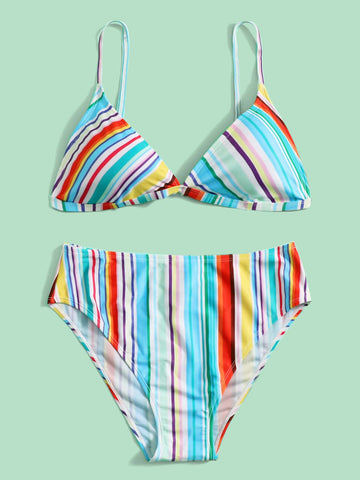 Striped Triangle Bikini For Summer Beach Vocation