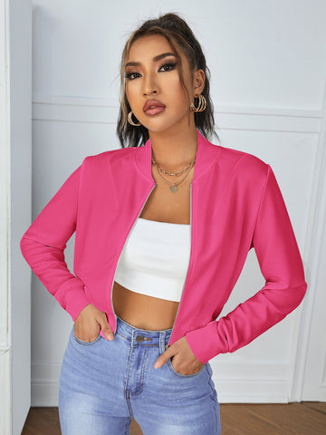 Zip Up Crop Bomber Jacket