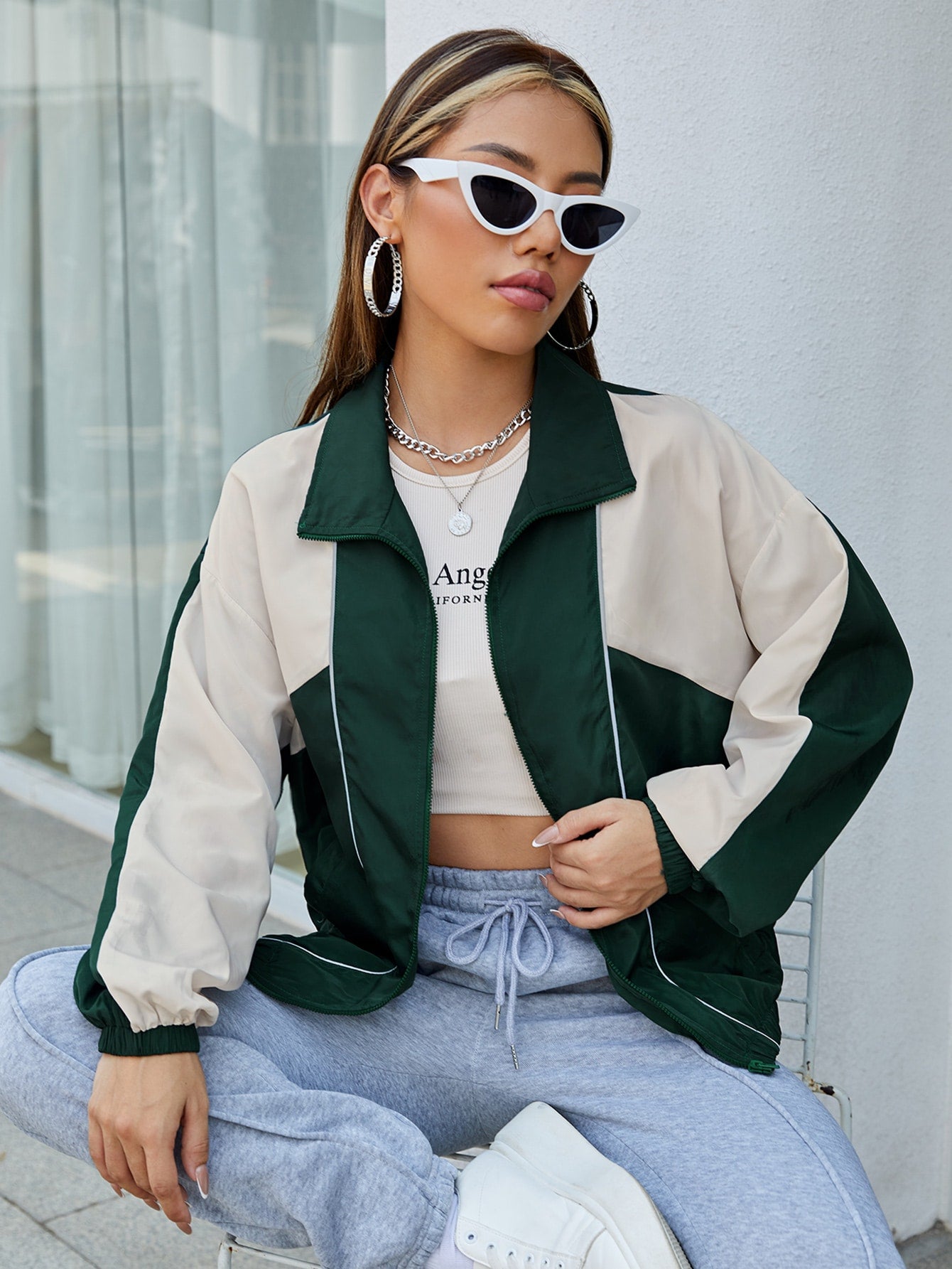 Two Tone Drop Shoulder Jacket