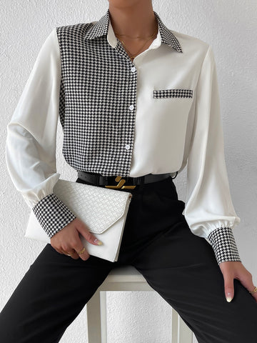 Houndstooth Panel Button Up Shirt