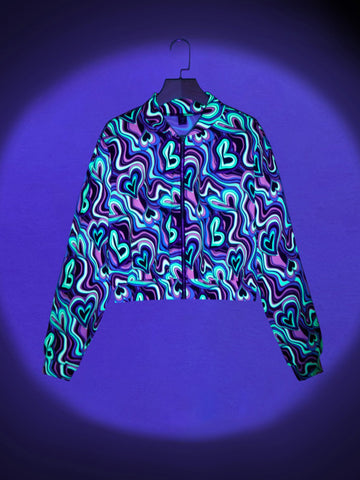 Reflective Allover Heart Print Jacket