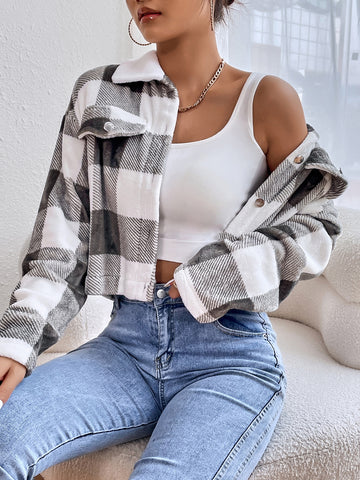 Buffalo Plaid Print Drop Shoulder Jacket