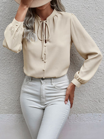 Tie Neck Lantern Sleeve Blouse