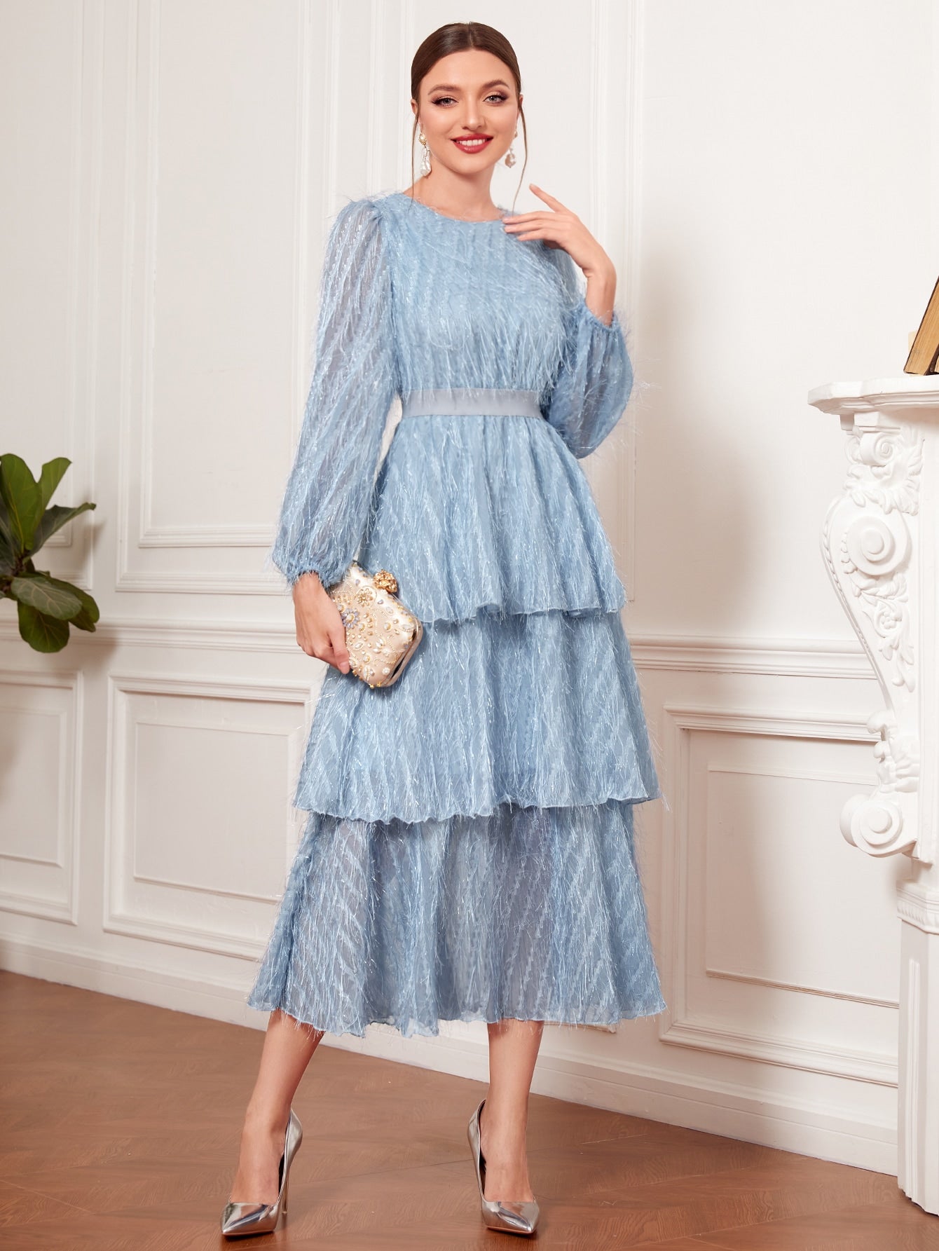 Lantern Sleeve Layered Hem Dress