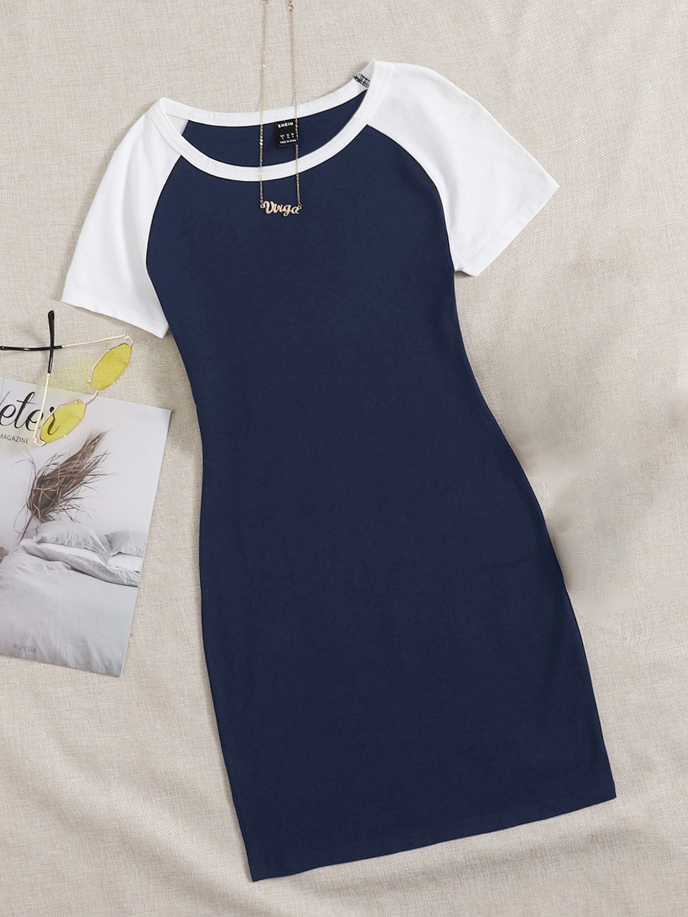 Colorblock Raglan Sleeve Bodycon Dress