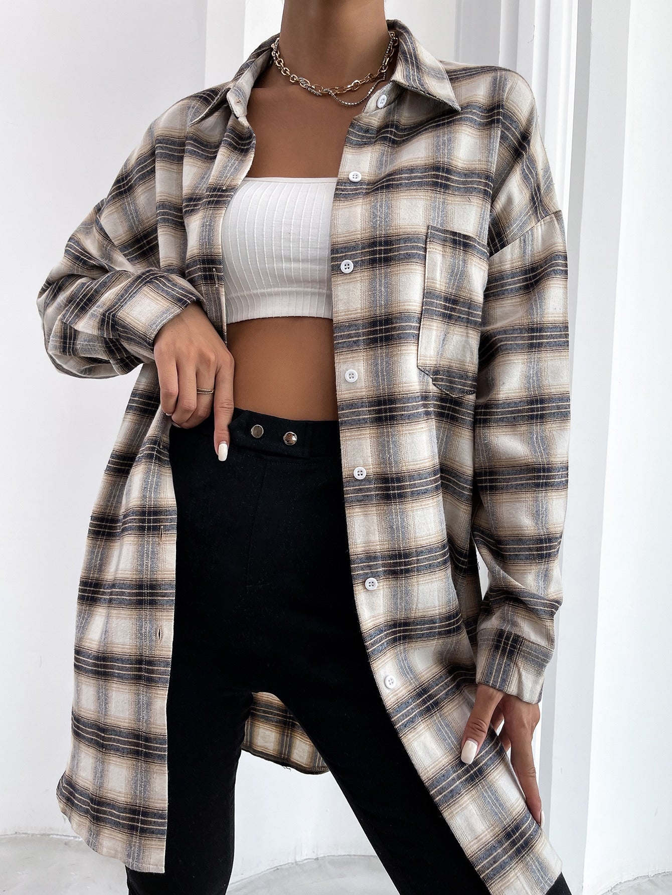 Plaid Print Button Through Shirt