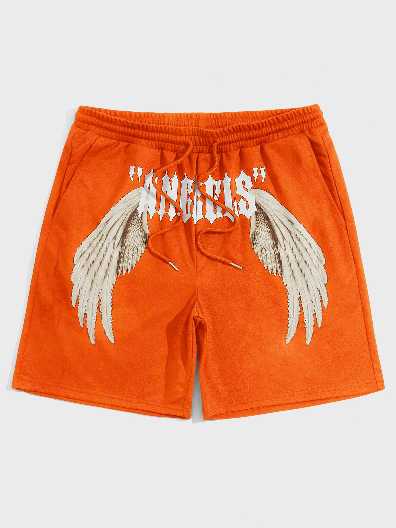 Loose Fit Men's Letter & Wings Print Drawstring Track Shorts