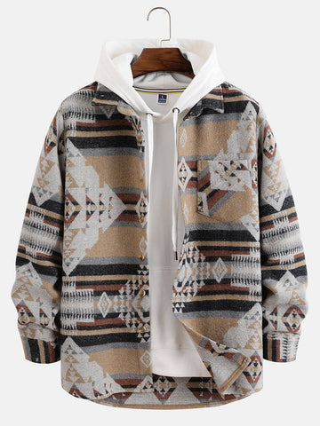 Men 1pc Geo Print Overcoat