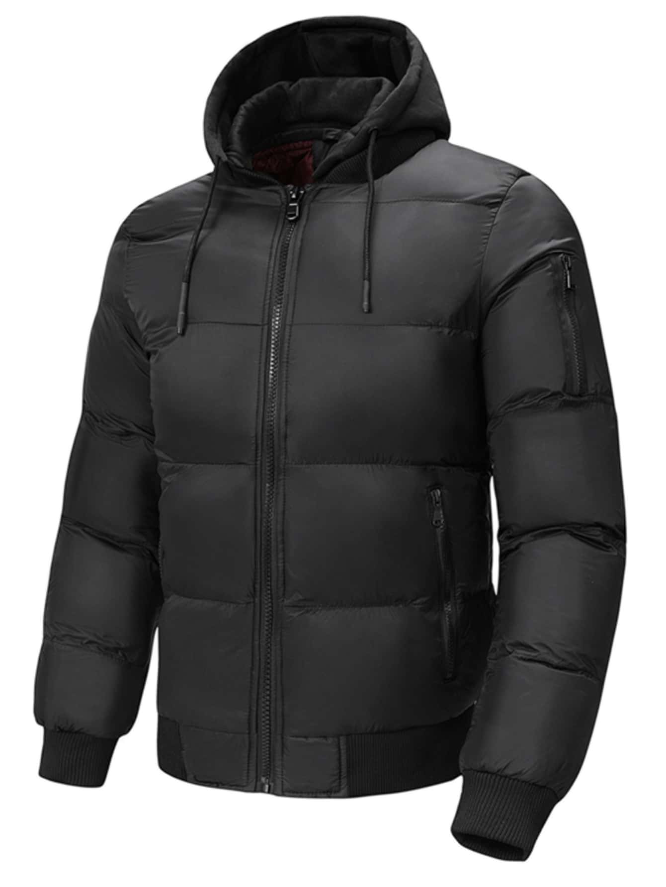 Loose Fit Men's Zipper Pocket Hooded Puffer Coat