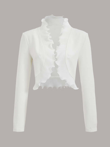 Solid Ruffle Trim Open Front Jacket