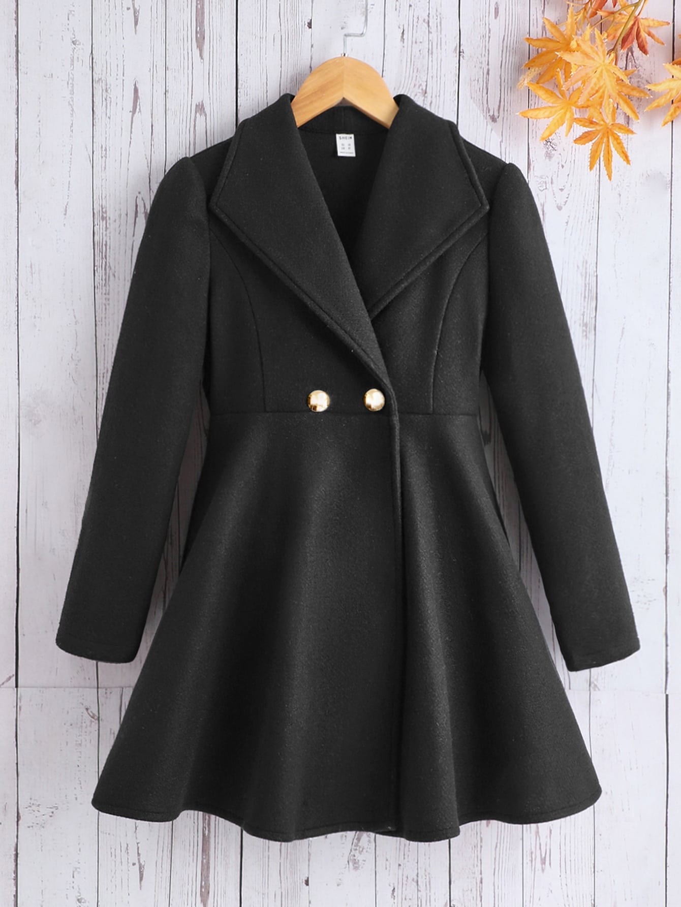 Tween Girl Waterfall Collar Double Buttoned Overcoat