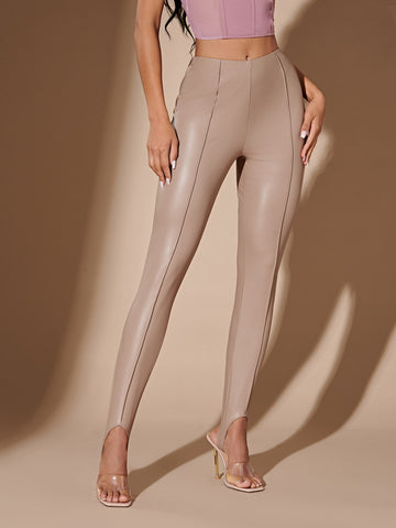 Seam Front PU Leather Pants