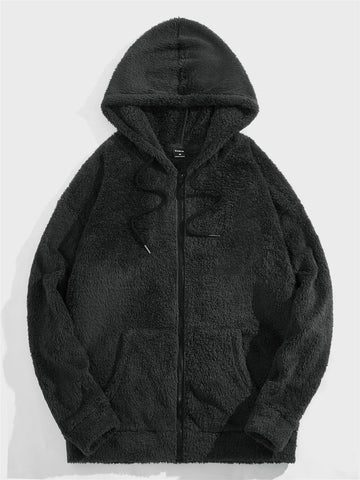 Men Kangaroo Pocket Drawstring Teddy Oversize Hoodie