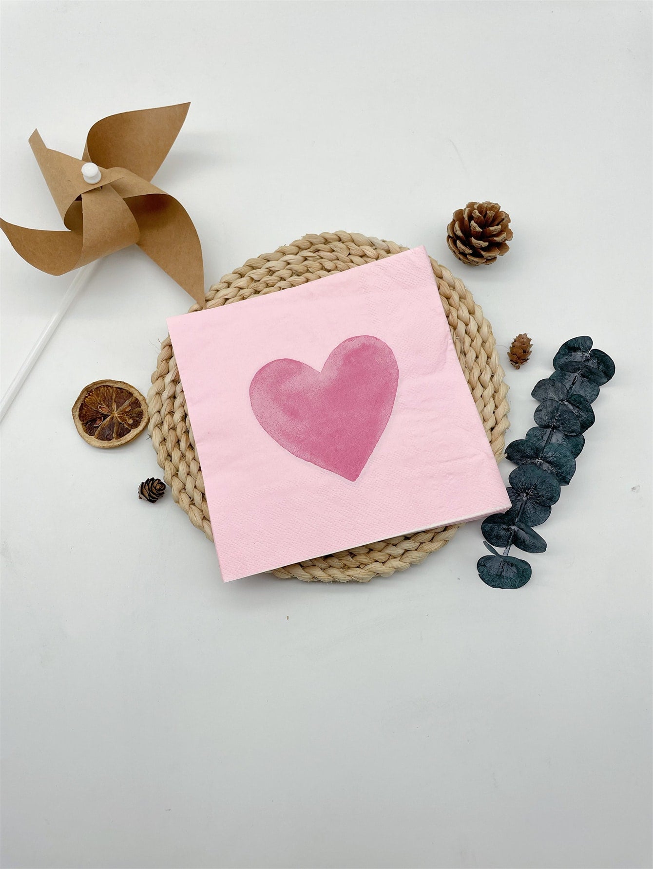 20pcs/set Paper Disposable Napkin, Heart Pattern Dinner Napkin For Party