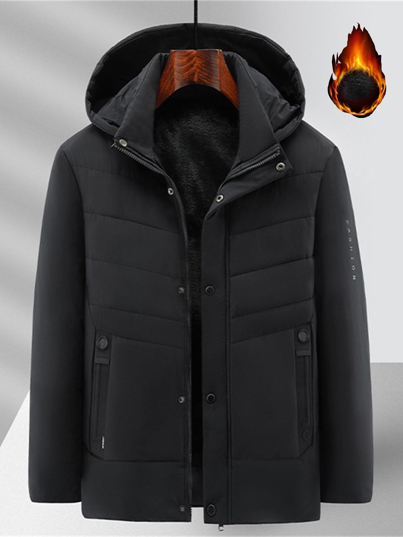 Men Thermal Lined Hooded Loose Puffer Coat