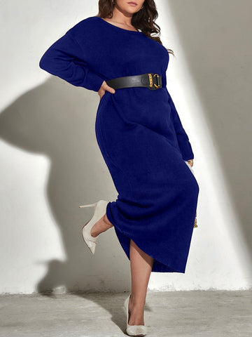 Plus Drop Shoulder Sweater Dress Without Belt