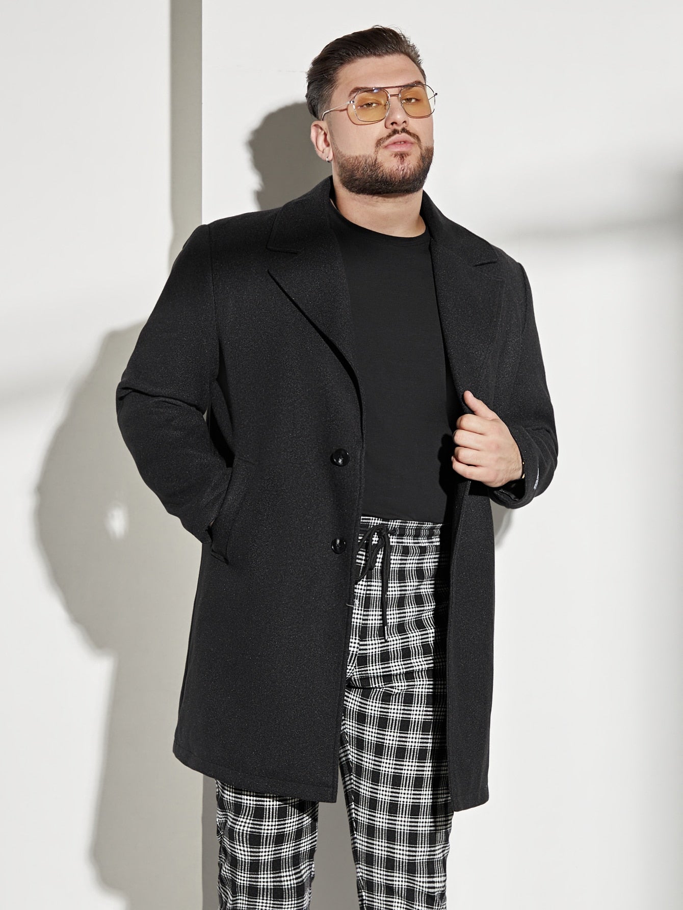 Men Plus Lapel Neck Single Breasted Overcoat