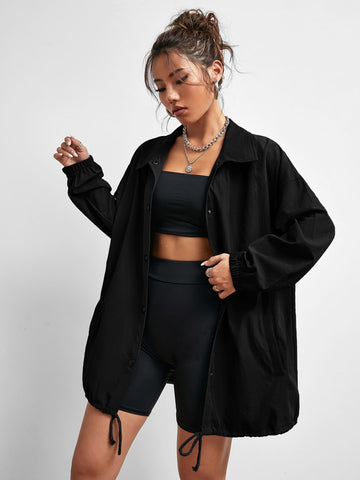 Drop Shoulder Drawstring Hem Jacket