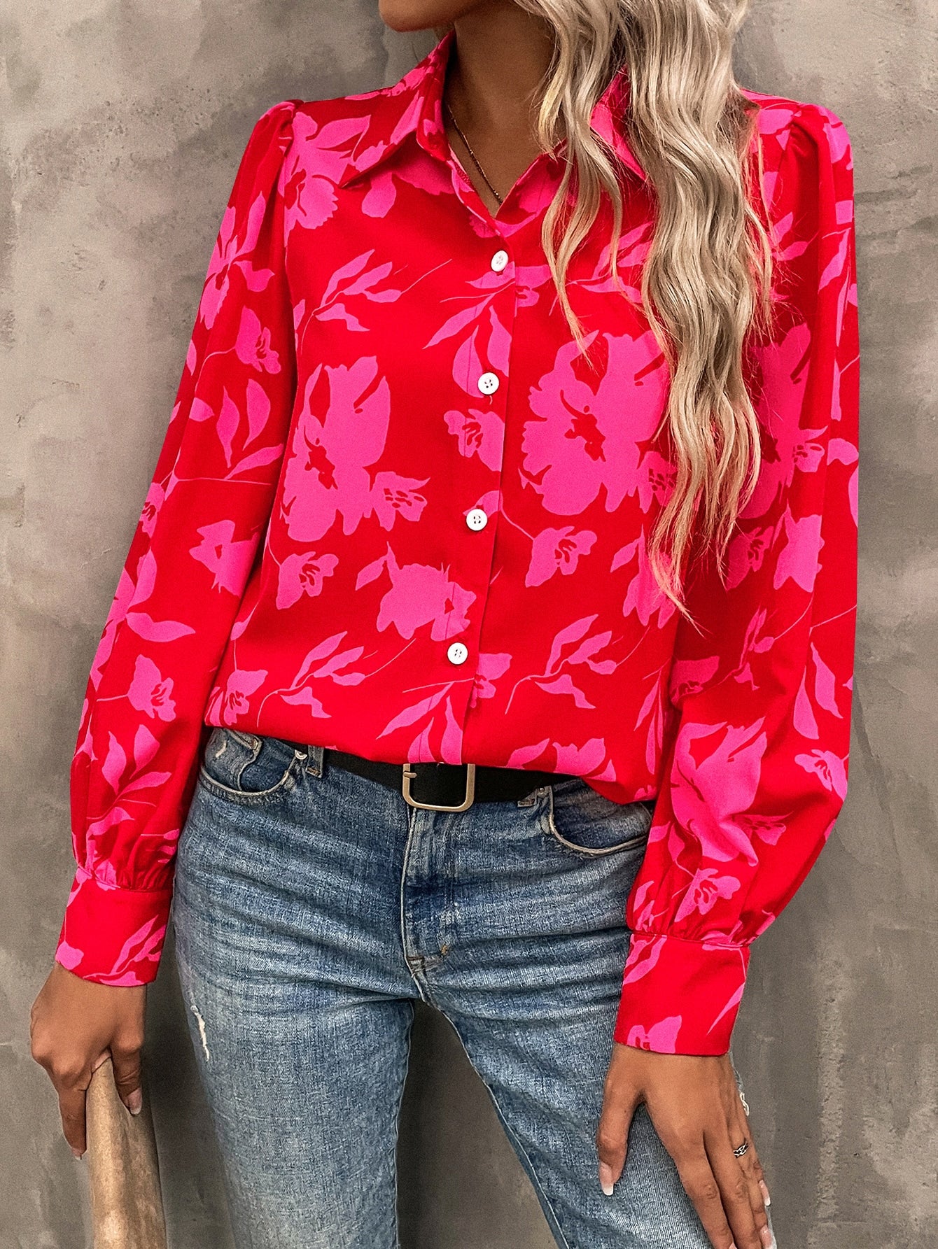 Floral Print Button Front Shirt