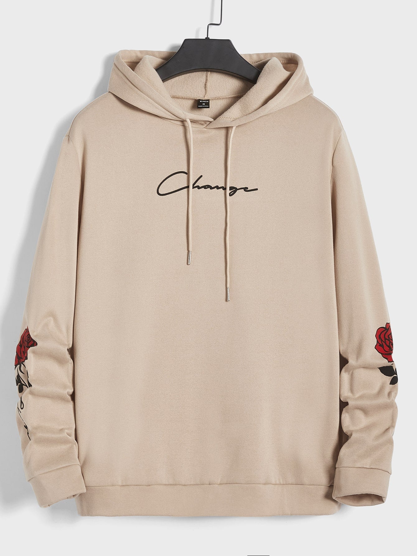 Men Letter & Floral Print Drawstring Hoodie