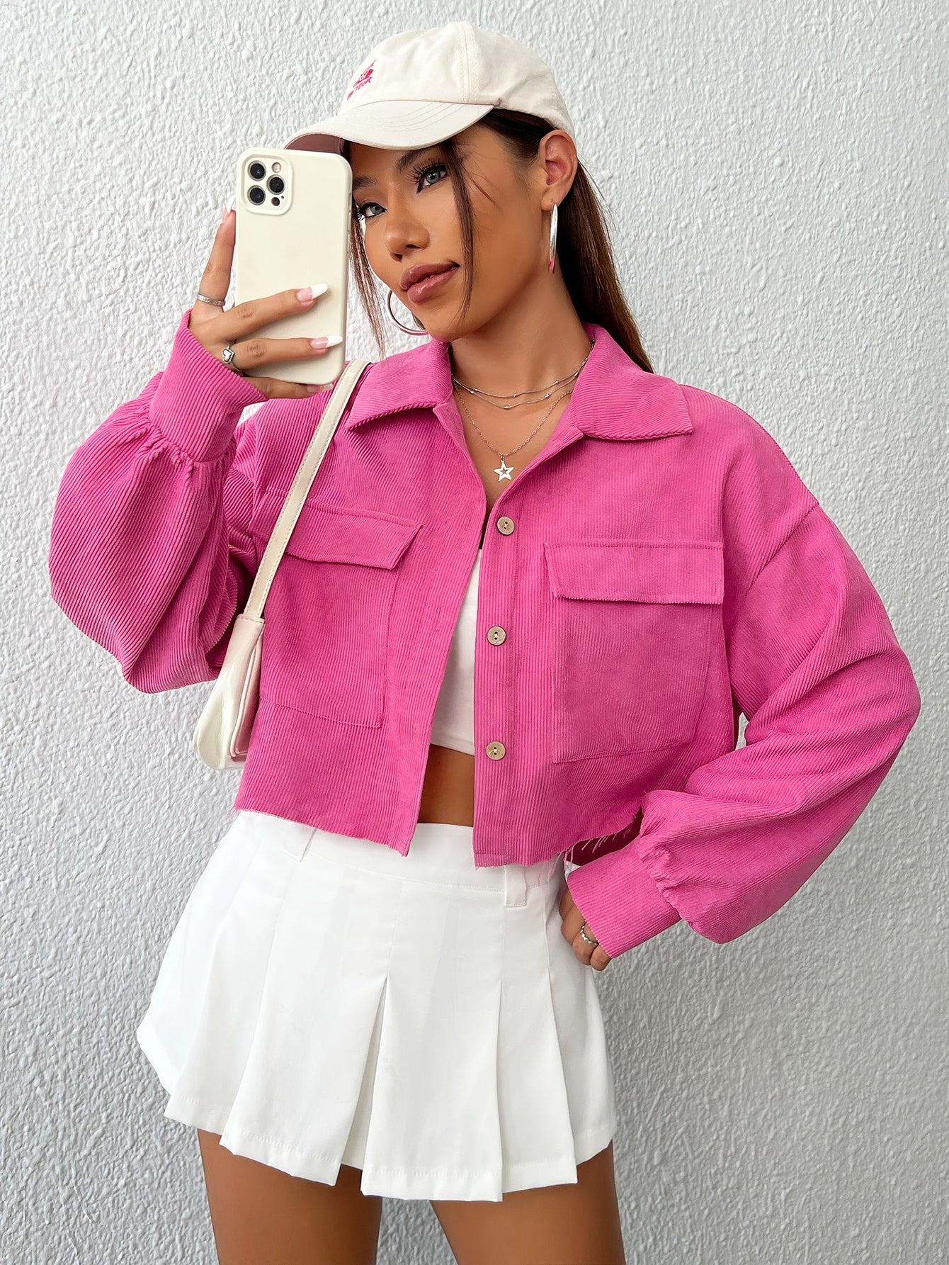 Flap Pocket Drop Shoulder Crop Jacket