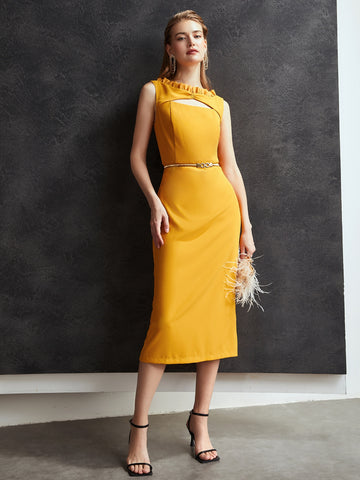 RUFFLE CUT OUT COCKTAIL DRESS WITHOUT BELT