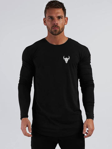 Men Cattle Print Crew Neck Sports Tee