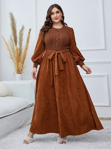 Plus Lantern Sleeve Belted Dress