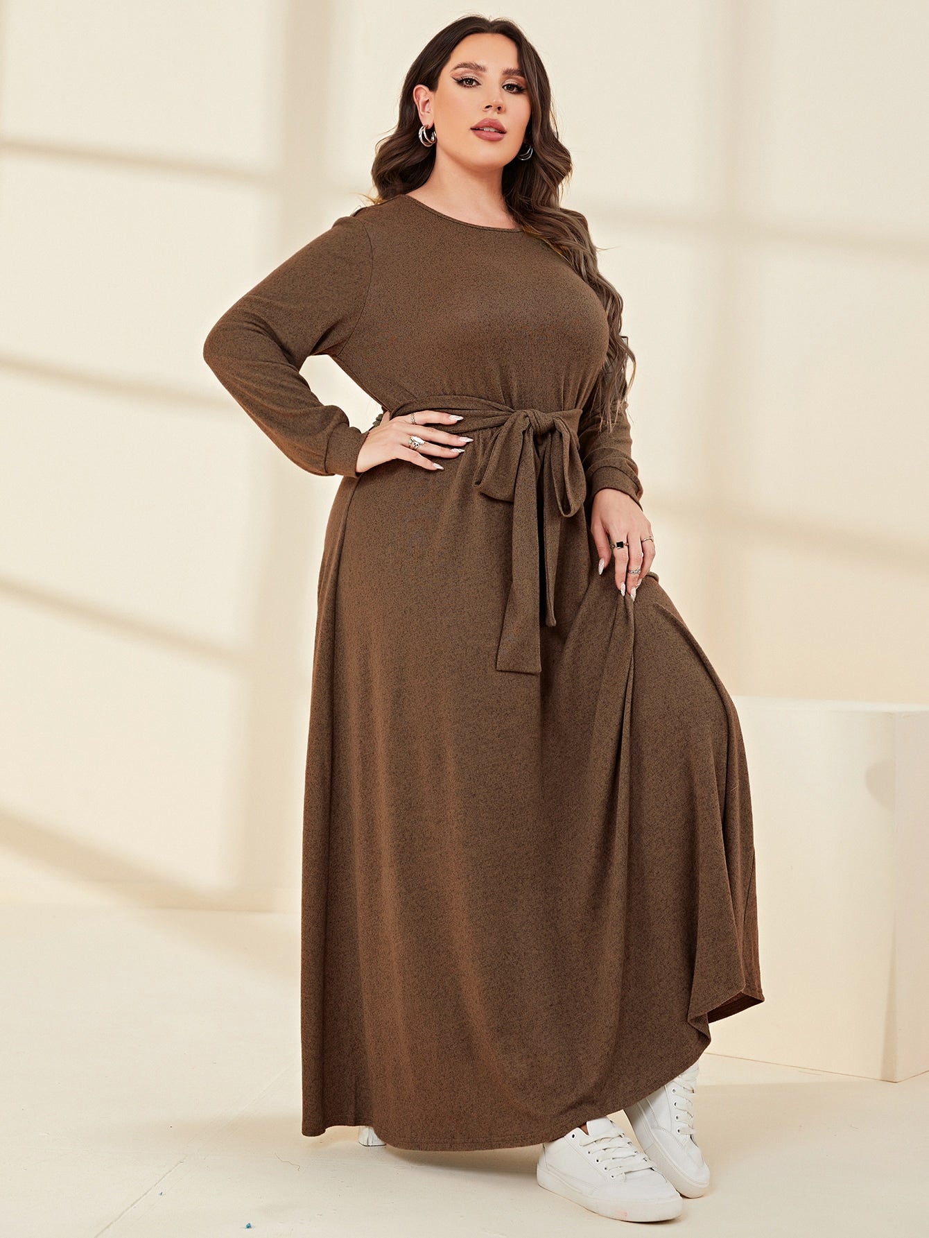 Plus Solid Belted Dress