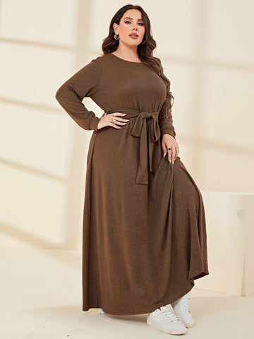 Plus Solid Belted Dress