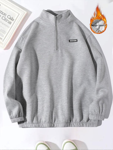 Men Plus Letter Patched Quarter Zip Sweatshirt