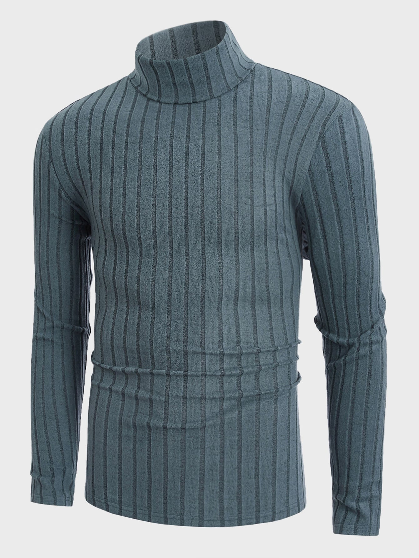 Men High Neck Ribbed Knit Tee