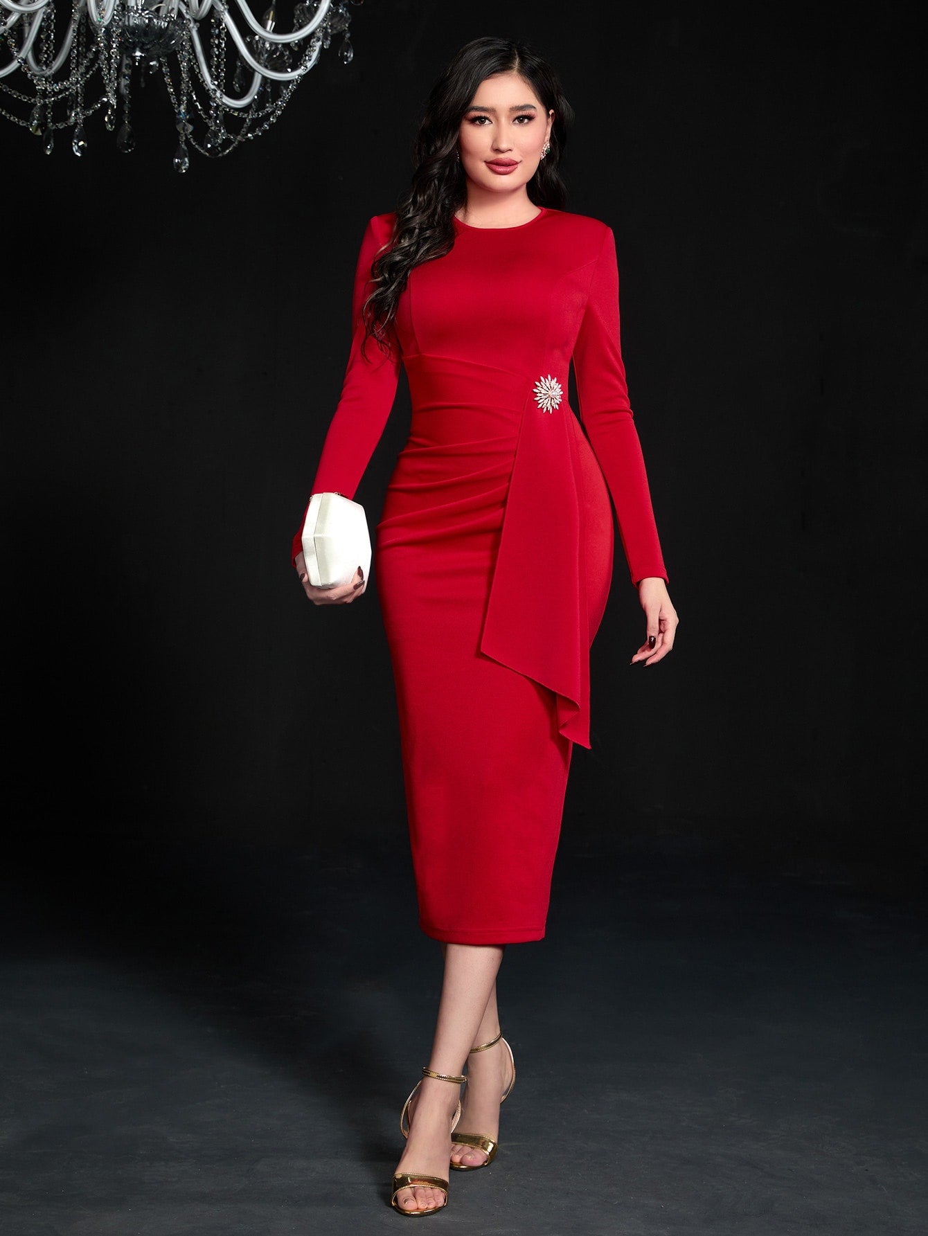 Split Hem Bodycon Dress Without Brooch