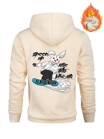 Men Cartoon And Slogan Graphic Drawstring Thermal Lined Hoodie