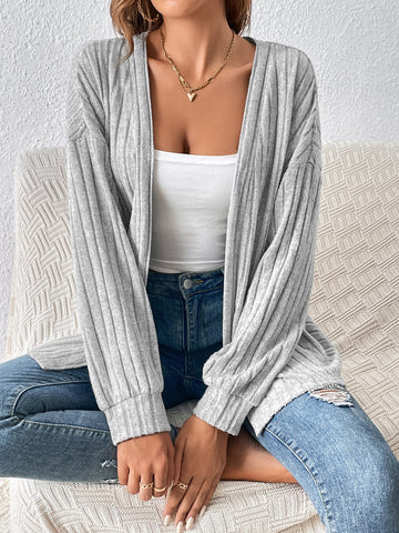 Drop Shoulder Open Front Ribbed Knit Jacket