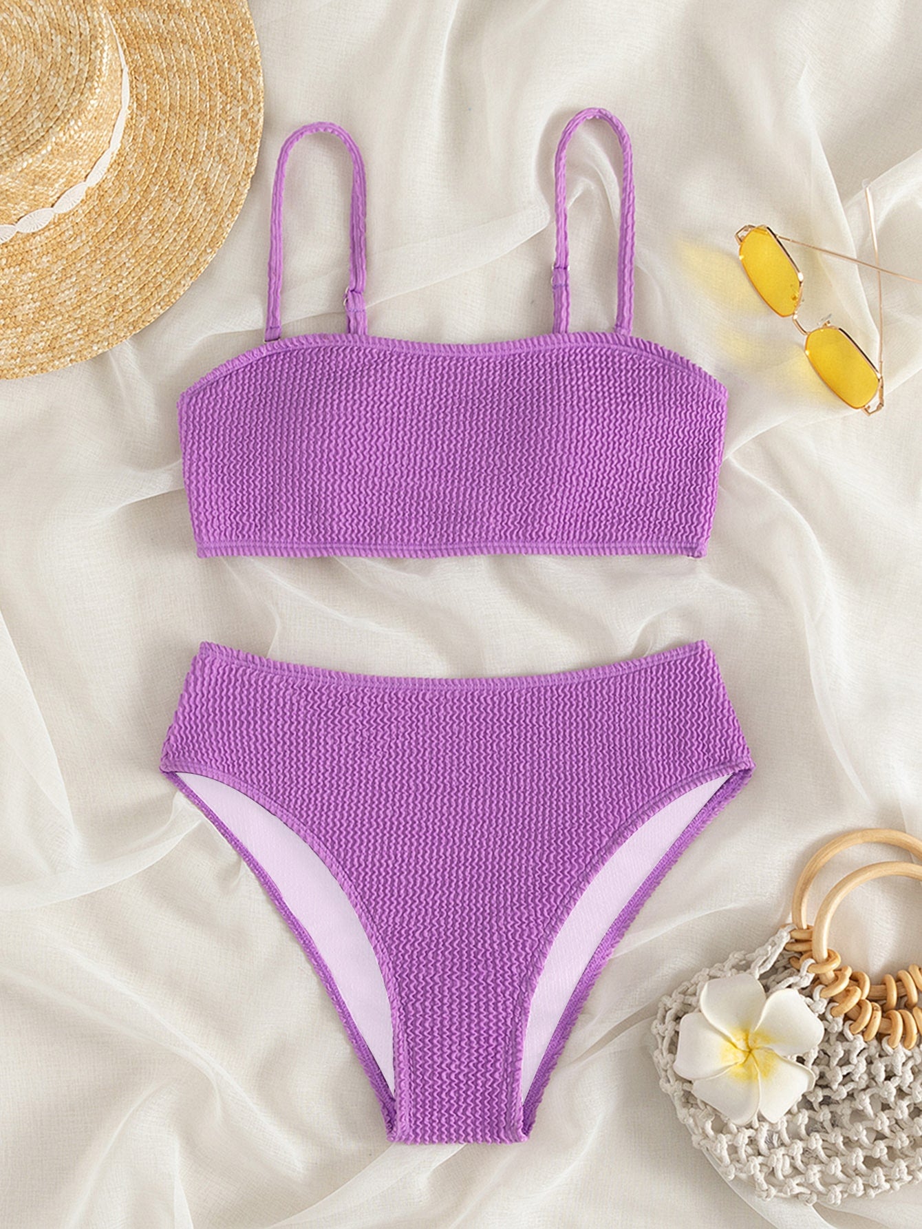 Summer Beach Plain Textured Bikini