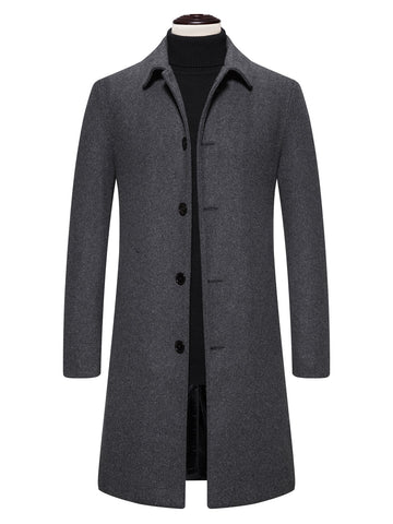 Men 1pc Button Front Solid Overcoat