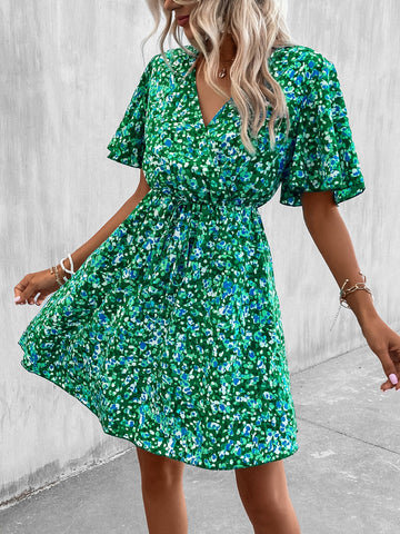 Allover Print Butterfly Sleeve Dress