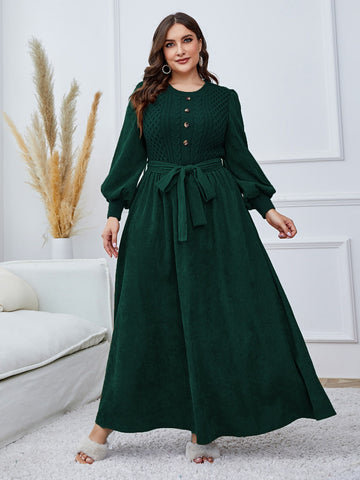 Plus Lantern Sleeve Belted Dress