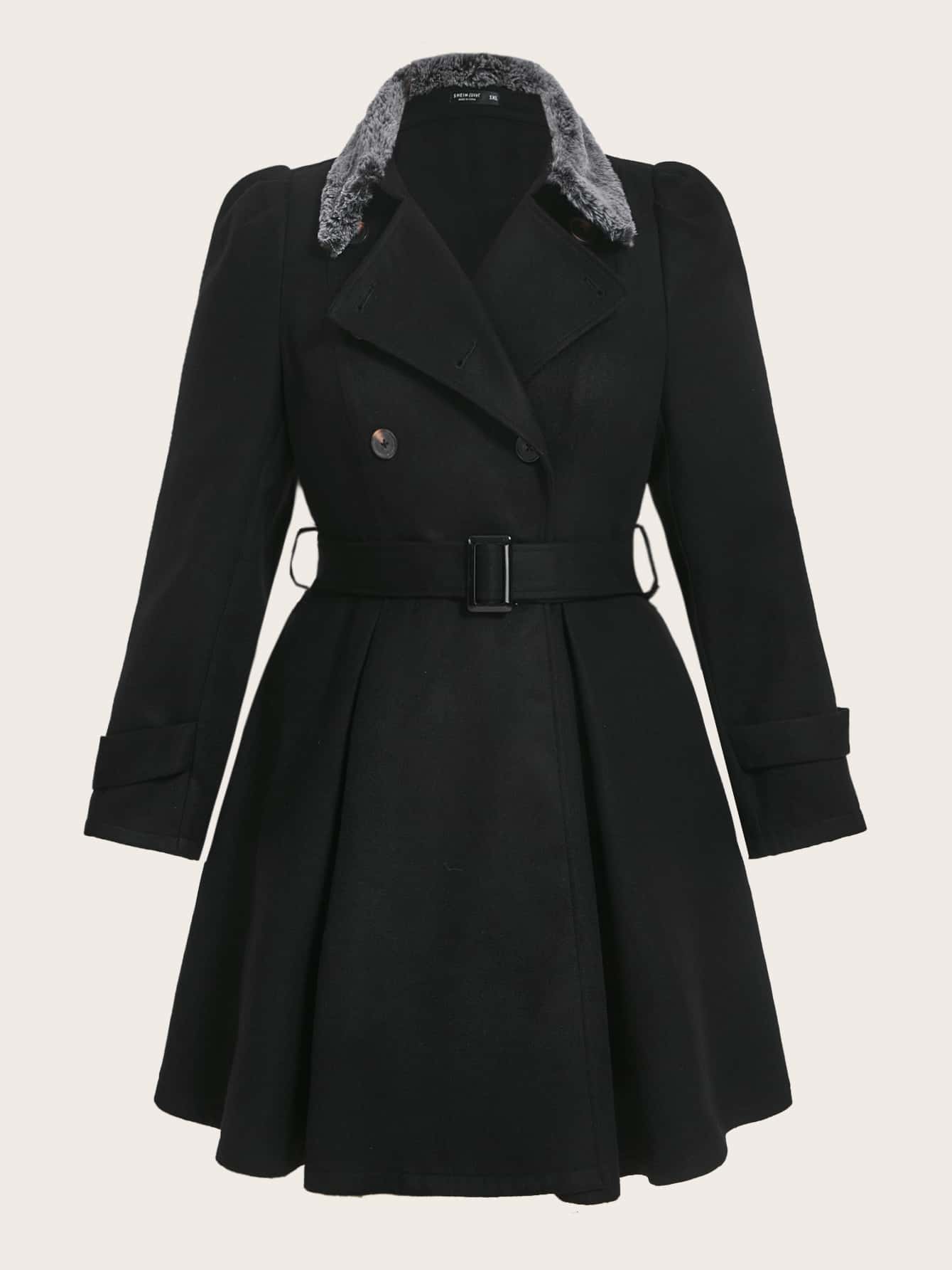 Plus Double Breasted Belted Overcoat