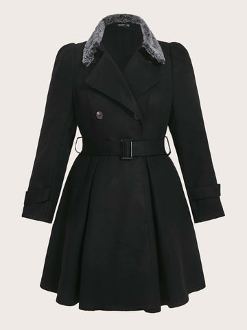 Plus Double Breasted Belted Overcoat