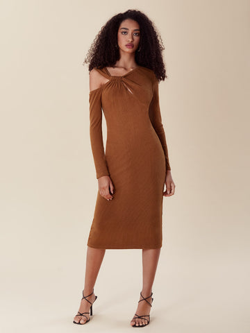 Asymmetrical Neck Twist Front Bodycon Dress