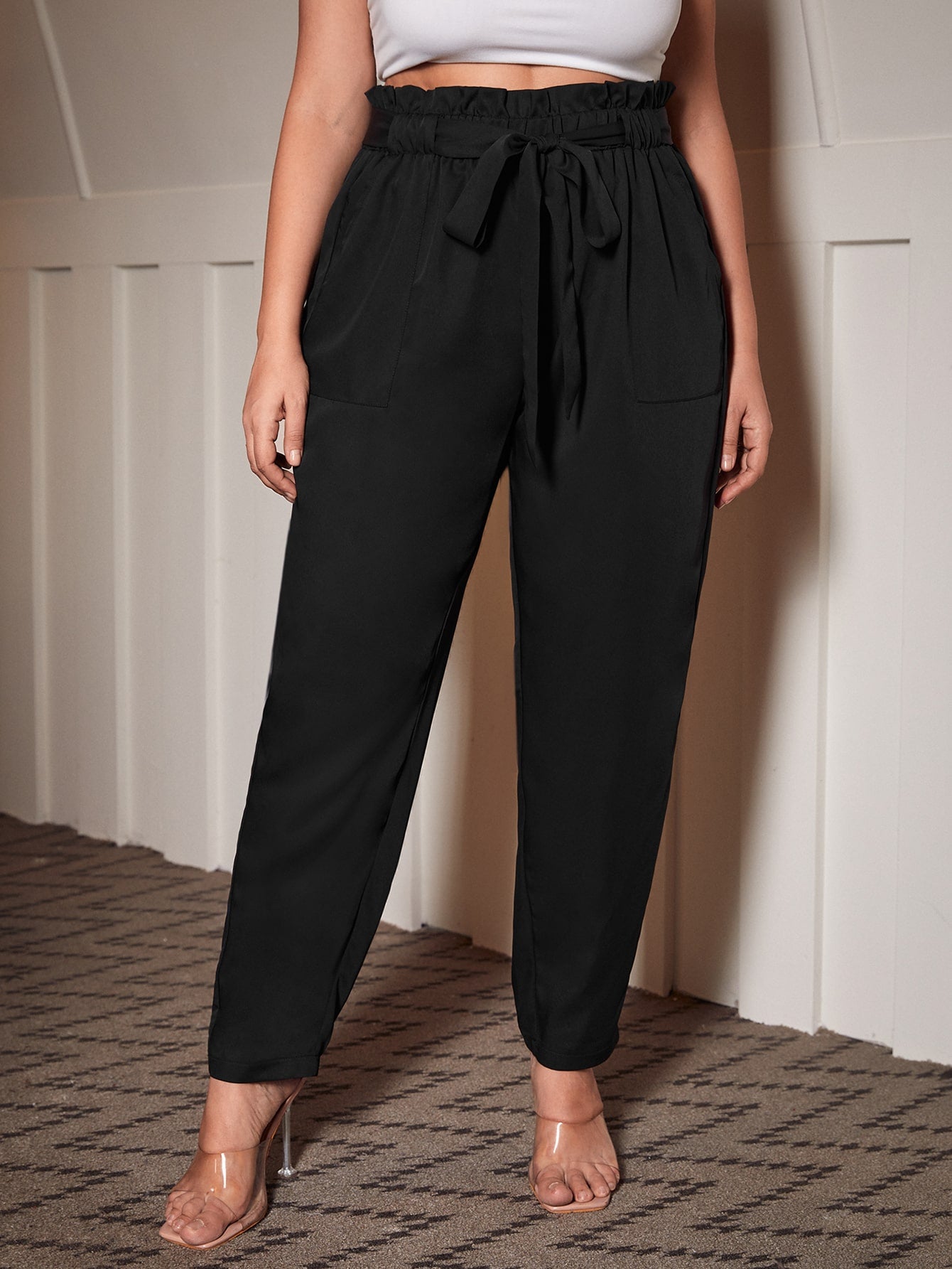 Plus Paperbag Waist Belted Pants