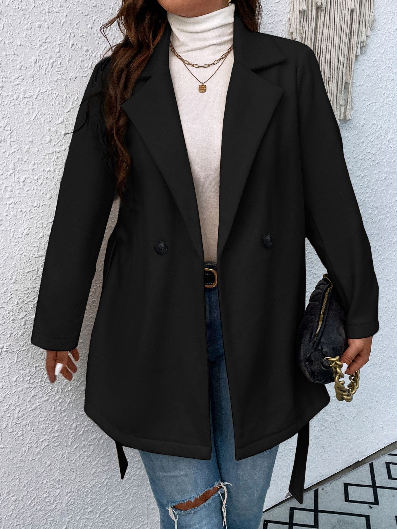 Plus Lapel Neck Belted Overcoat