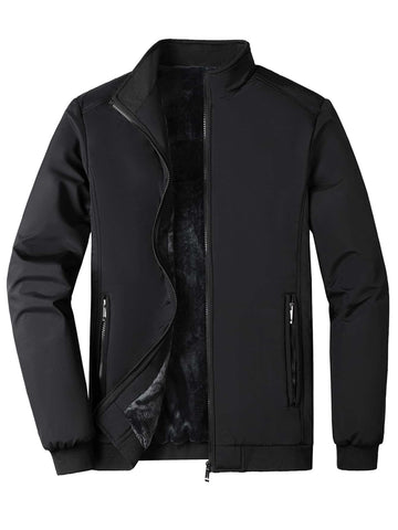 Men Zipper Front Teddy Lined Winter Coat