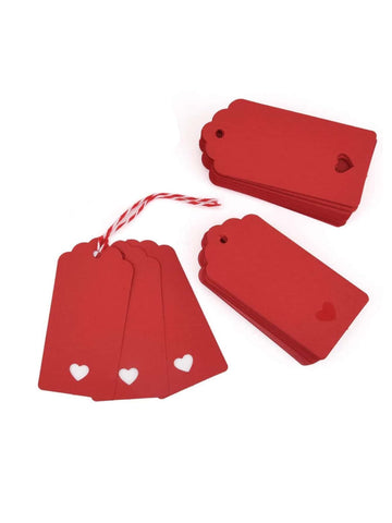 50pcs Heart Hollow Gift Wrapping Tag, Red Paper Gift Hanging Decoration For Party