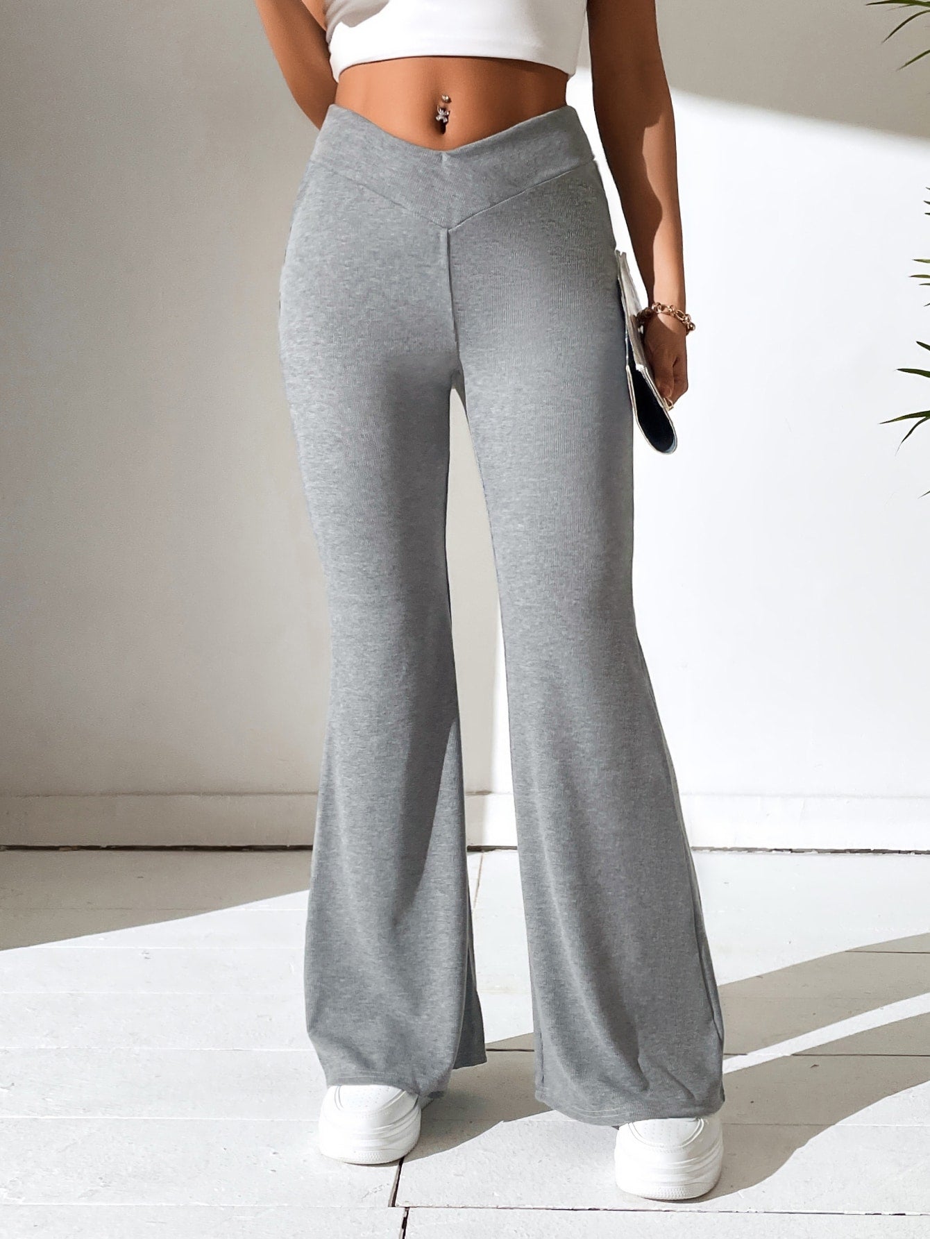 Solid Flare Leg Pants