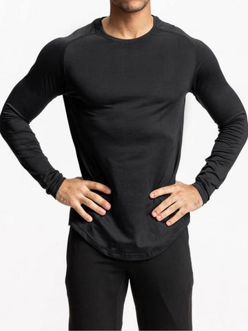 Men Raglan Sleeve Curved Hem Sports Tee