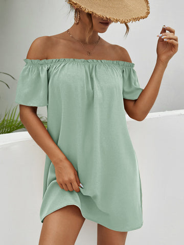 Off Shoulder Frill Trim Dress