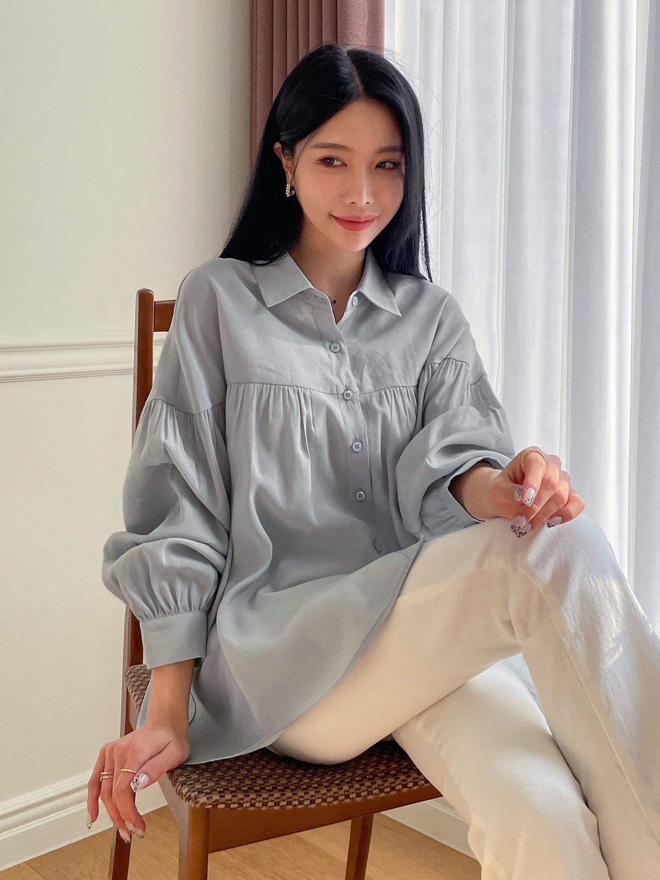 Drop Shoulder Button Front Shirt